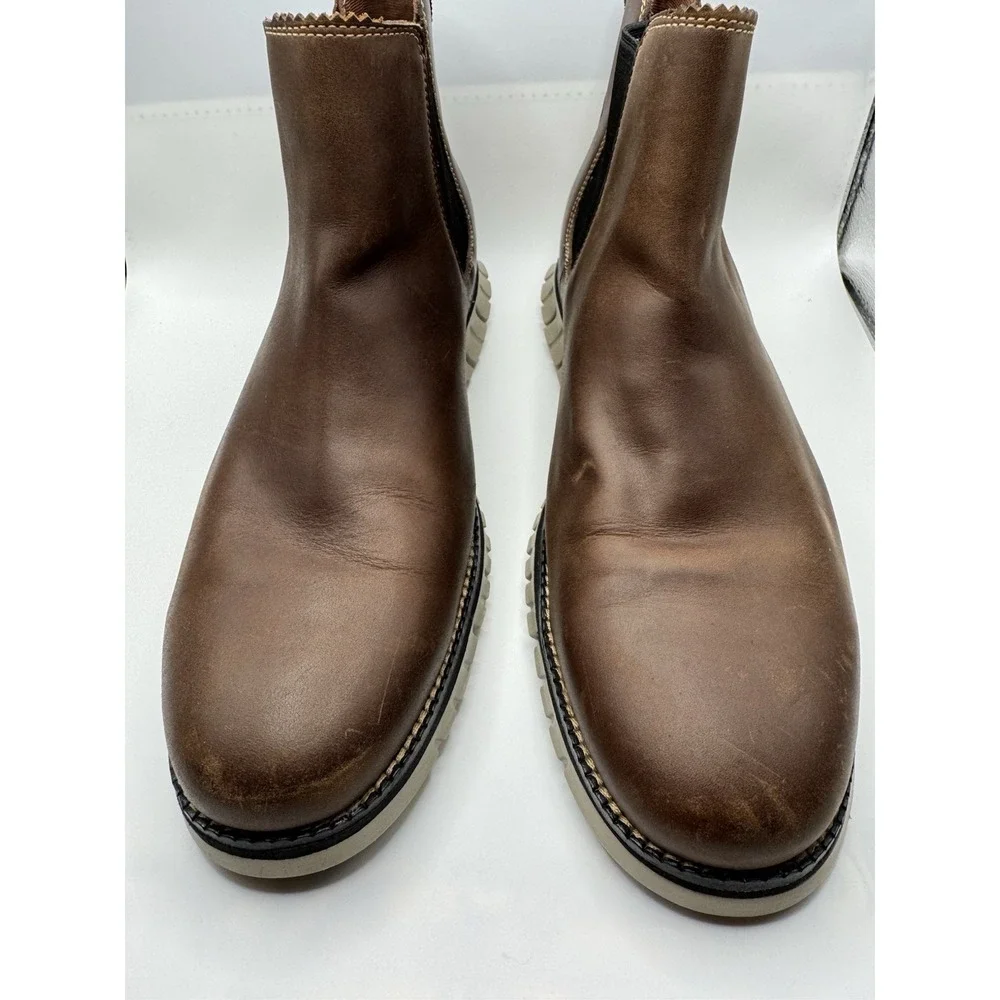Cole Haan Zerogrand Chelsea Waterproof Brown Leather Men's Boots SZ 10 FLAWS